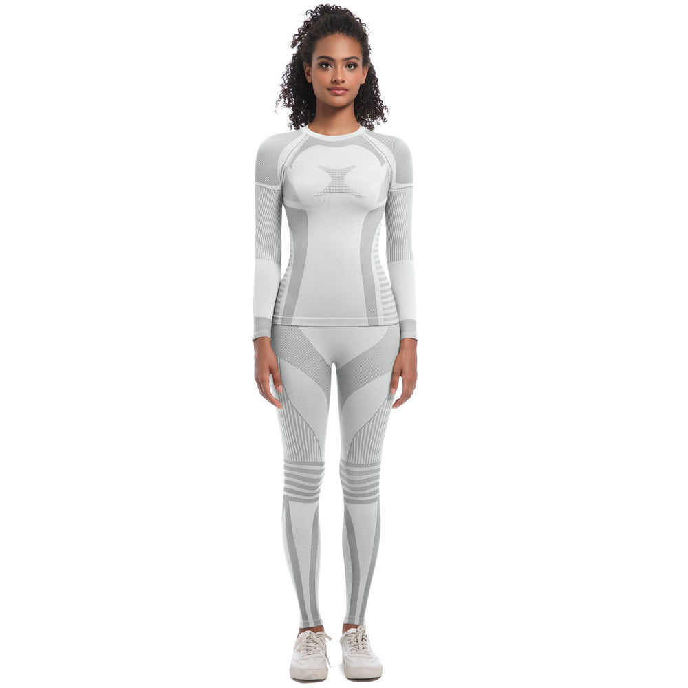seamless knit high-stretch longline ski suit set, activewear running fitness yoga two-piece set for women