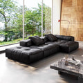 Designer minimalist modular genuine leather sofa - modern italian style villa - simple square corner black pixel sofa