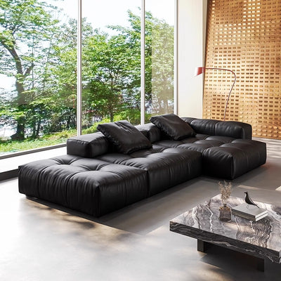 Designer minimalist modular genuine leather sofa - modern italian style villa - simple square corner black pixel sofa