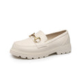 2025 new loafers: spring/autumn british retro style, small gold buckle, round toe, pvc slip-on, chunky sole loafers