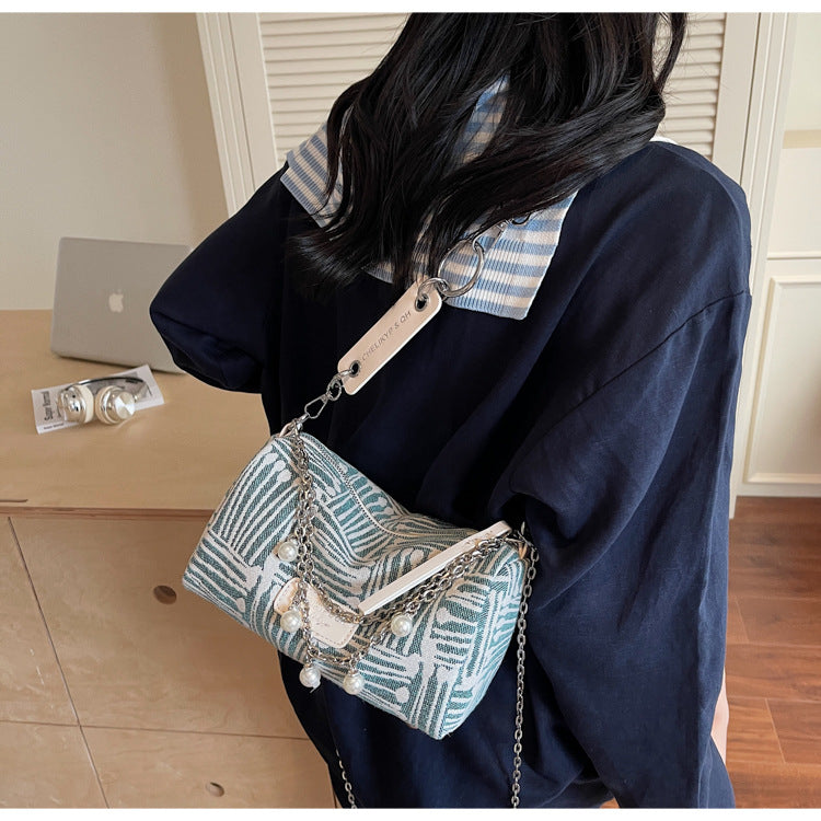 Cross-border canvas bag women's summer versatile 2025 new fashion niche chain shoulder messenger bag casual pillow bag