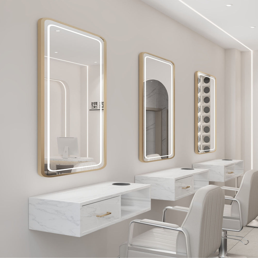 Influencer-approved barber shop mirror table, salon wall-mounted minimalist hairdressing mirror, touch-control led hairdressing mirror