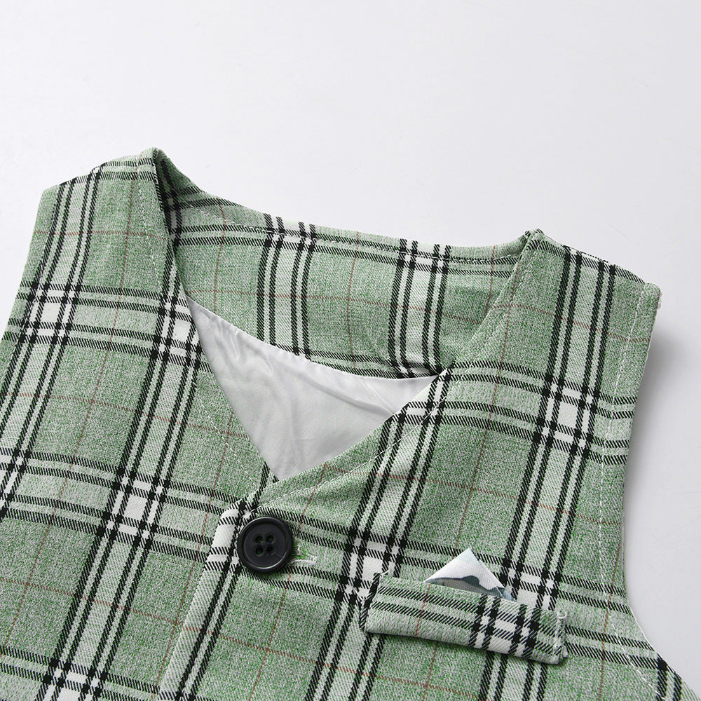 Autumn boys' three-piece outfit: new children's single-breasted long-sleeve shirt, vest, and pants set - baby suit