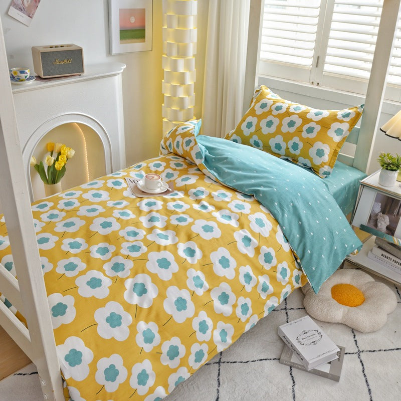 Student dormitory quilt cover three-piece bed sheet pure cotton single bed children's bed quilt cover simple four-season universal 3