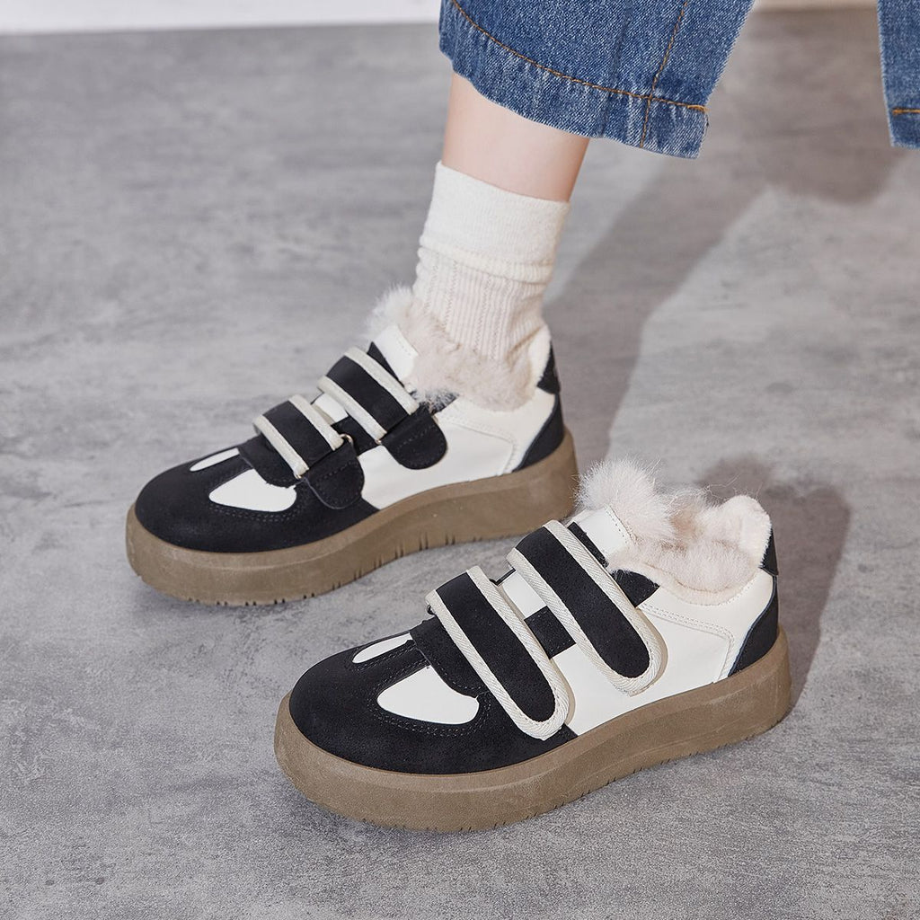 Mingdian thick-soled fluffy shoes for women wearing 2024 new high-value warm cotton shoes for women Velcro fleece board shoes for women