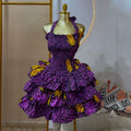European and american cross-border women's fashion:  autumn new arrivals - sexy and elegant square neck bandeau halter neck printed ruffle trim dress