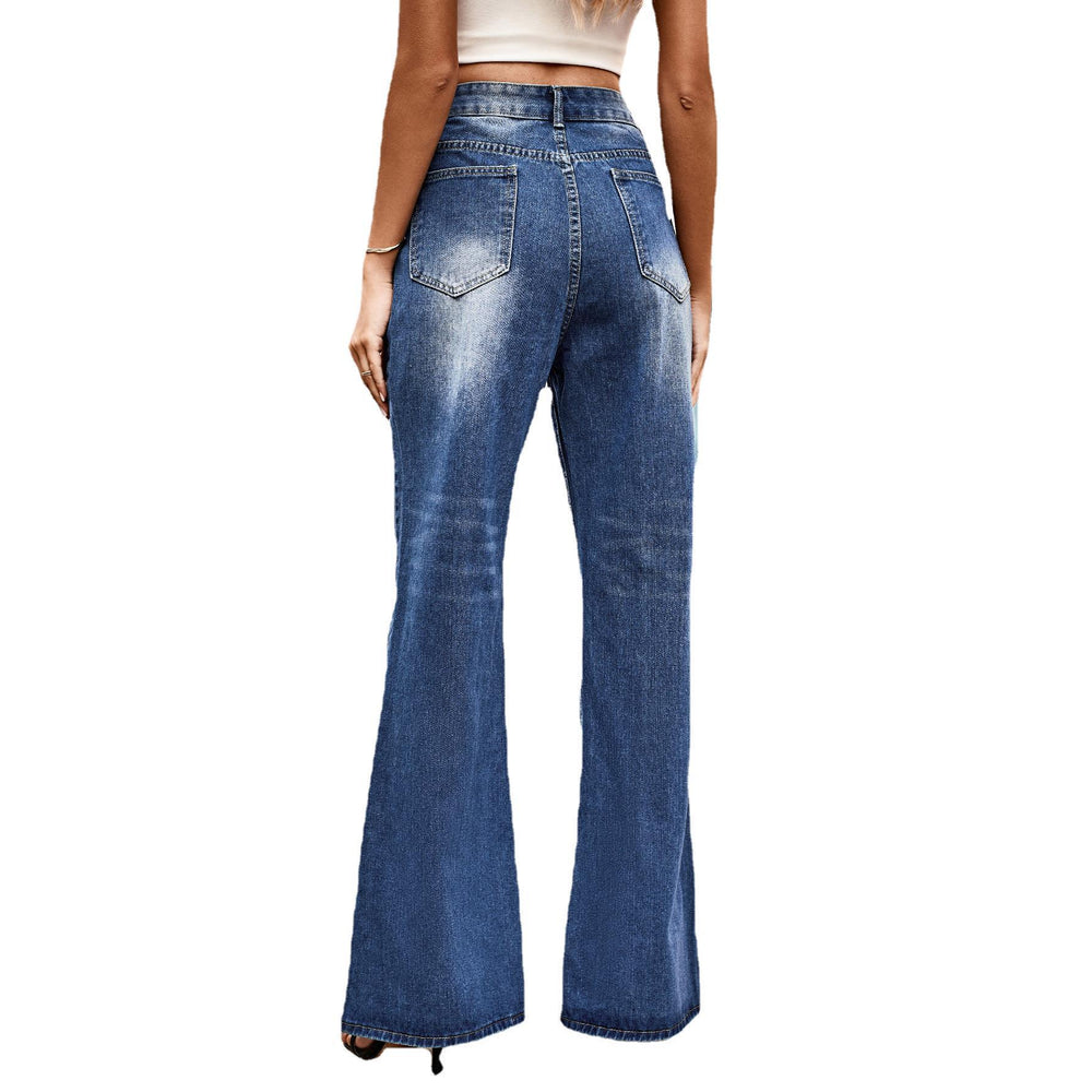 cross-border foreign trade independent station  new arrivaleasiest for match mid-waist washed micro-flared denim pants casual pants for women