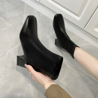 Martin boots women's 2024 new women's boots winter fashion square toe back zipper short boots women's thick heel mid heel boots women