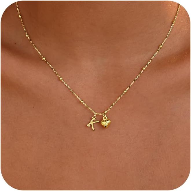 new fashion light luxury style 26 letter heart necklace, 14k gold plated minimalist versatile women's necklace
