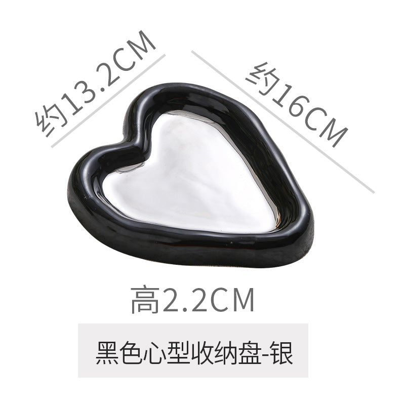 Instagram-worthy photo prop tray, heart-shaped personalized jewelry storage dish, electroplated glossy high-end jewelry display plate