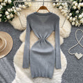 Xiaoxiangfengclassyfashionablecontrast color button design v neck waist slimming lookelegantlong sleevesknittingdress women