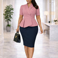 D3363 plus size women's clothing  new summer short sleeve ruffle trim elegant color block bodycon african dress