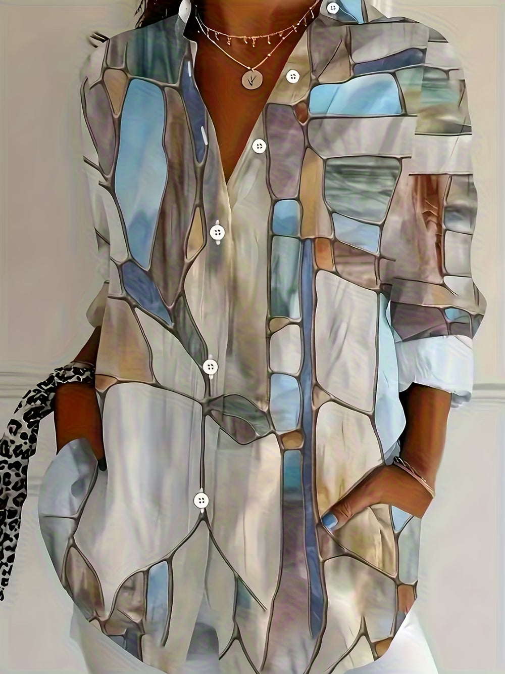 wholesale women's long-sleeved shirts, trendy all-season shirts with popular cross-border print designs, dropshipping available