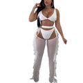 new arrival: cross-border  fashion - european & american style sexy mesh beaded ruffle trim bodycon set - tiktok trending