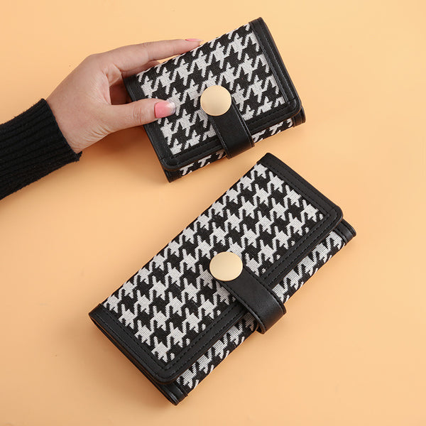 Korean version of simple and fashionable small wallet female long thousand bird grid buckle multi-card wallet versatile Japanese and Korean clutch bag female