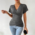 Amazon  european and american cross-border sexy hot girl knitted deep v design waist ruched slimming top