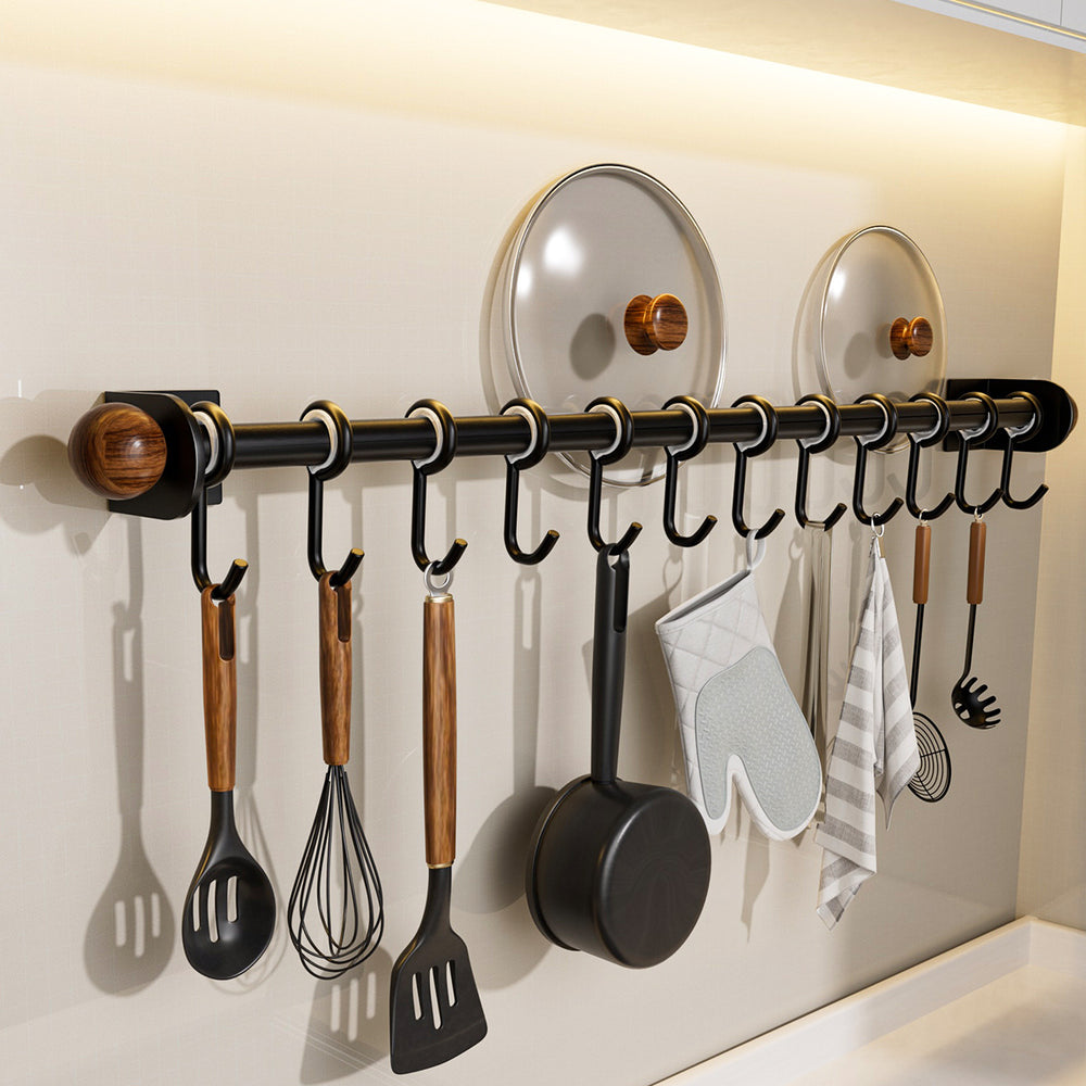 No punching rack hook shovel wall storage spoon hanging rod walnut storage rack spatula kitchen wall rack