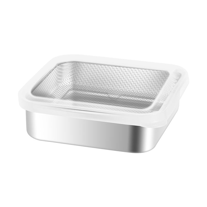 304 stainless steel square crisper box for home drain basket rice washing sieve refrigerator with lid food storage box