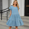Fashion cross-border export women's summer new arrivalpure color pullover round neck denim skirt loosecasual style dress trendy