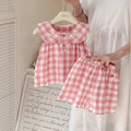 【dropshipping】baby girl summer outfit set - lightweight princess style plaid tank top and shorts set for toddlers