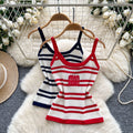 European and american striped knit tank top - women's summer slim fit, lightweight, unique design, petite & spicy girl top