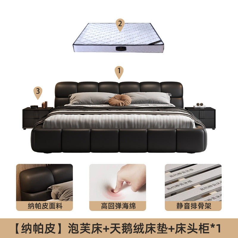 Accessible luxury genuine leather bed storage double bed casual italian puff bed master bedroom scandinavian leather bed head layer cowhide bed