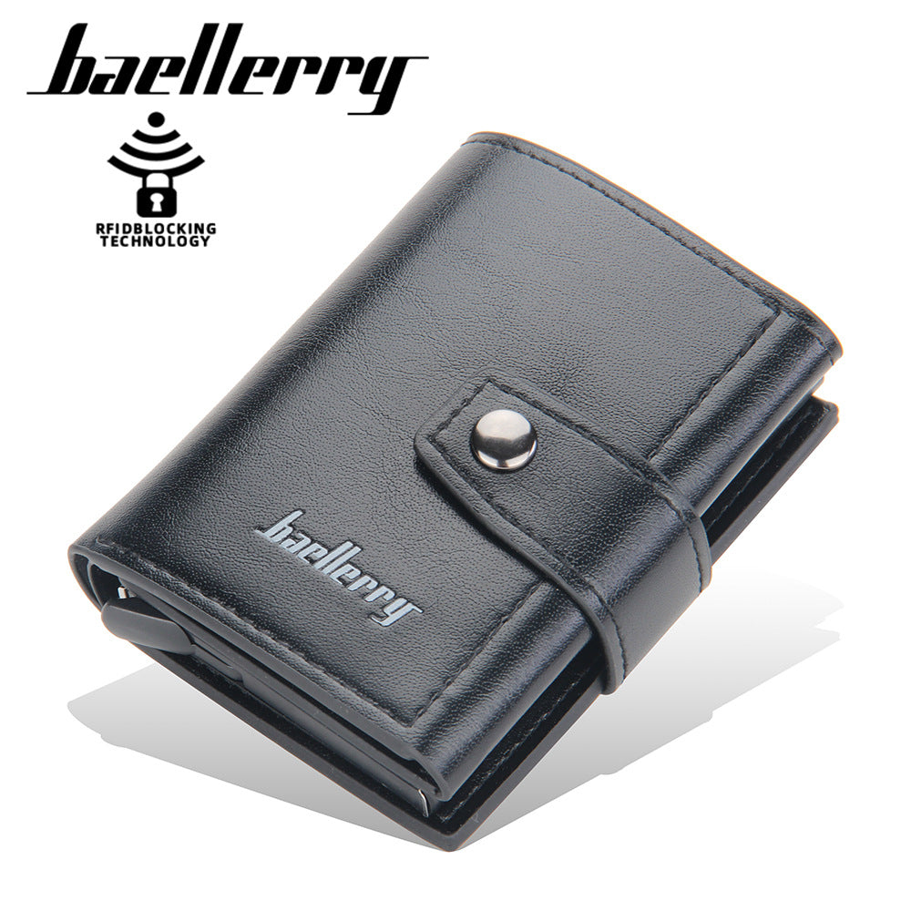 Baellerry's new men's card bag, European and American RFID aluminum box, elastic card, multi-card anti-magnetic buckle card cover wallet