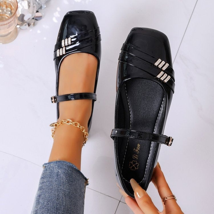 Exportplus sizespringnew arrivalmary jane shoes thick heel square toe high heels flats patent leather flats women's wholesale