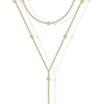 Stainless steel starburst multi-layer beaded y-necklace - adjustable fashion necklace for everyday wear, perfect gift for her