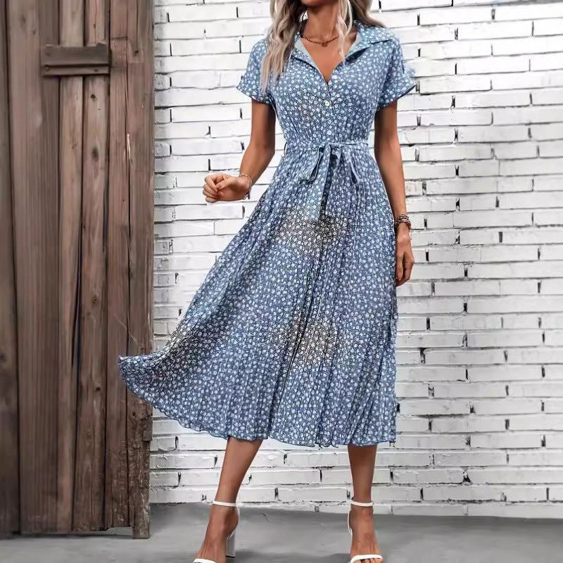 Shipped:  european and american cross-border v-neck slit bohemian vacation dress - summer women's fashion slim fit