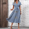 Shipped:  european and american cross-border v-neck slit bohemian vacation dress - summer women's fashion slim fit