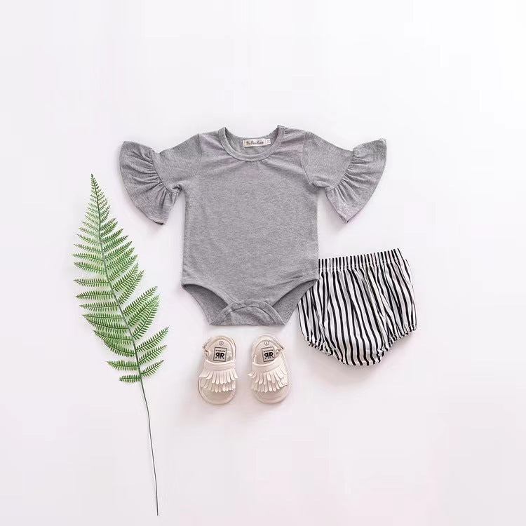 Children's clothing baby bell sleeves baby rompers european and american kids bag butt clothes rompers girl jumpsuit pure cotton short sleeves