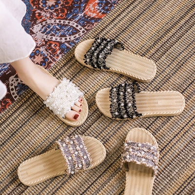 2024 summer new arrival: versatile pearl-embellished flat sandals - trendy, instagram-worthy beach slides for women