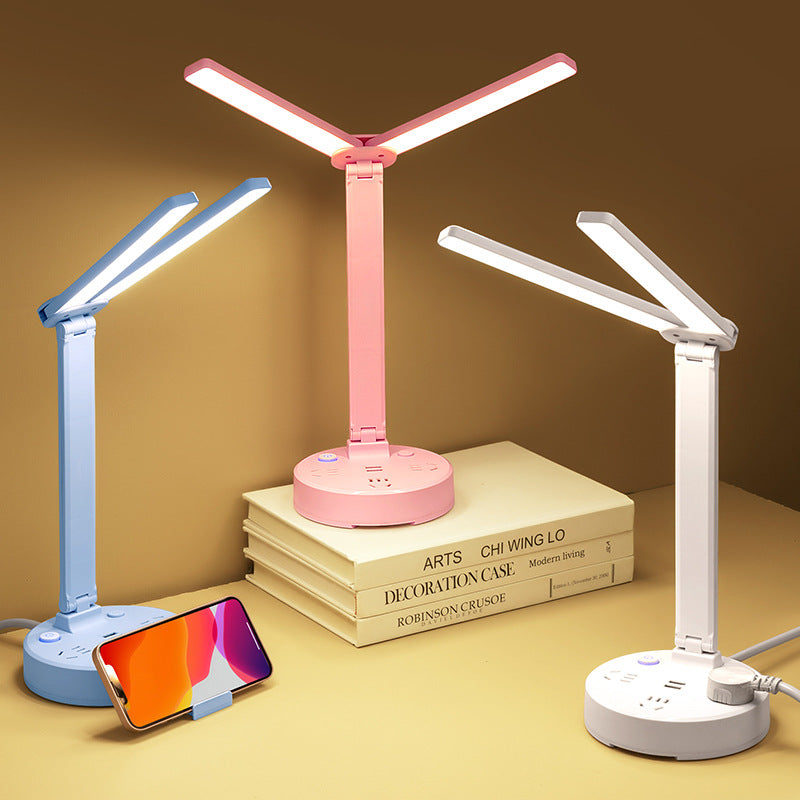 Reading desk lamp study plug-in eye protection desk student dormitory bedside lamp with socket usb multifunctional table lamp