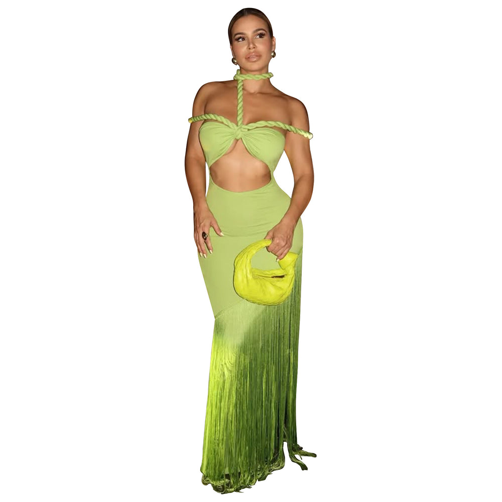 Hot-selling  fashion: european and american summer dresses - tassel trim, bandage strapless dress, new arrival
