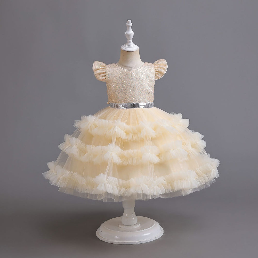 new arrival flutter sleeve children's formal dress tulle princess dress girls' piano performance dress kids dress