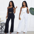 C7505 cross-border   fashion women's summer elegant decorative buckle one-shoulder jumpsuit new