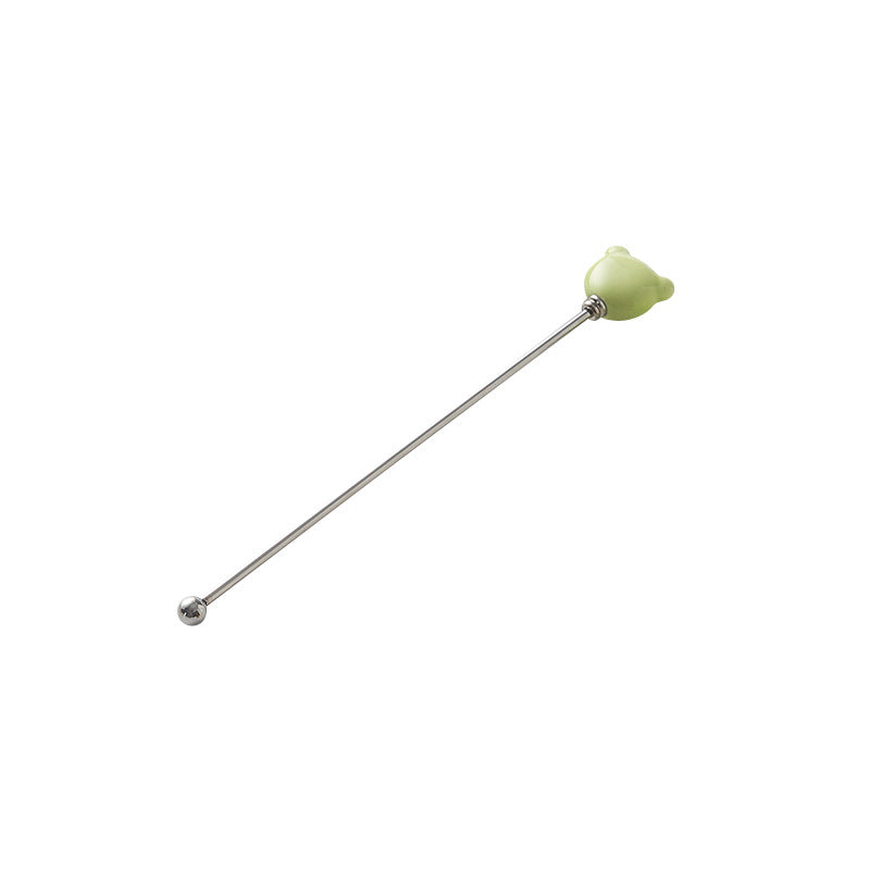 Candy-colored ceramic bear head stirring stick - anti-scald, high-style coffee stirrer & 304 stainless steel wine stirrer