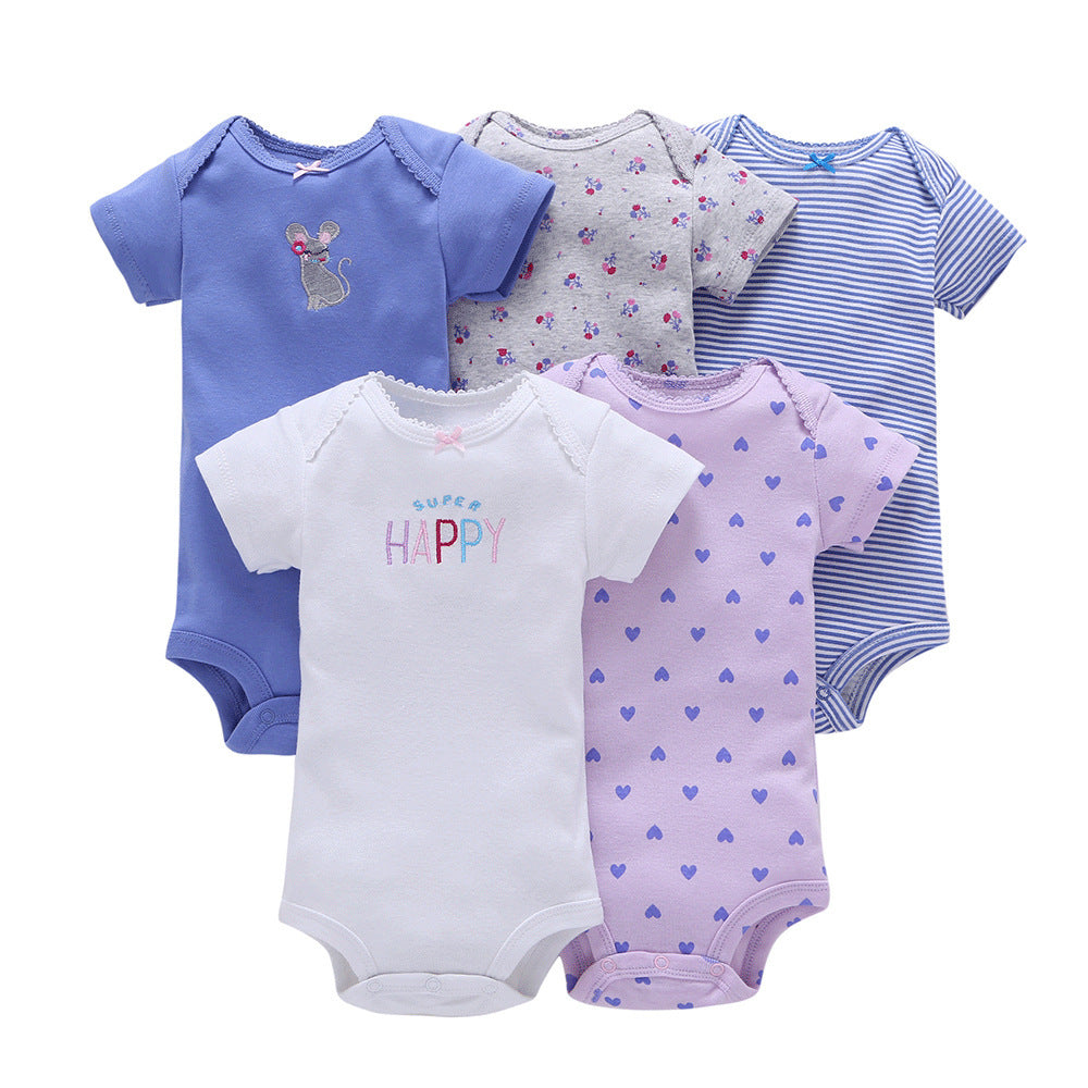 Dropshipping summer infant & toddler short-sleeve mixed color romper, triangle short-sleeve bodysuit, 5-piece set