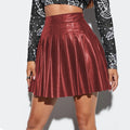 pu leather skirt for women, european and american plus size sexy mini pleated skirt, new  collection