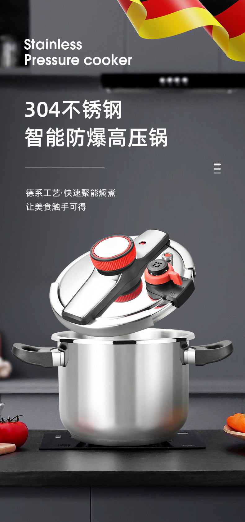 304 stainless steel pressure cooker - household, explosion-proof, high capacity, induction and gas stove compatible