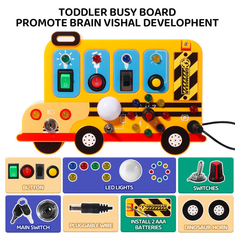 educational early education amazon kids school bus busy board multi-function led switch car power button toy