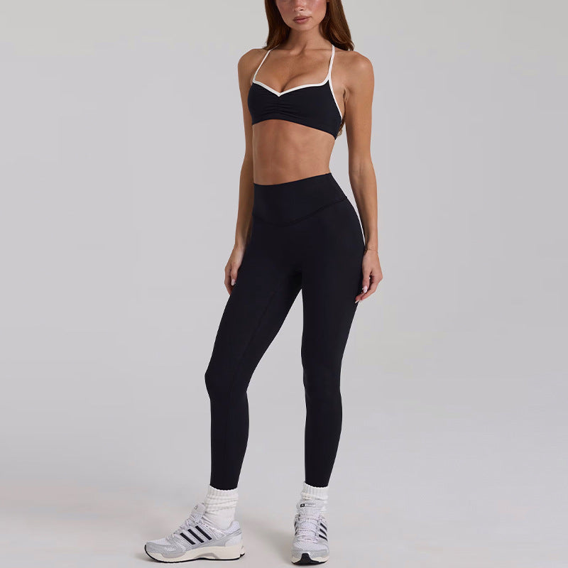 New arrival yoga clothes high waist hip lifting and abdominal control shorts nine-point pants suspenders beautiful back running sports intimates bra suit