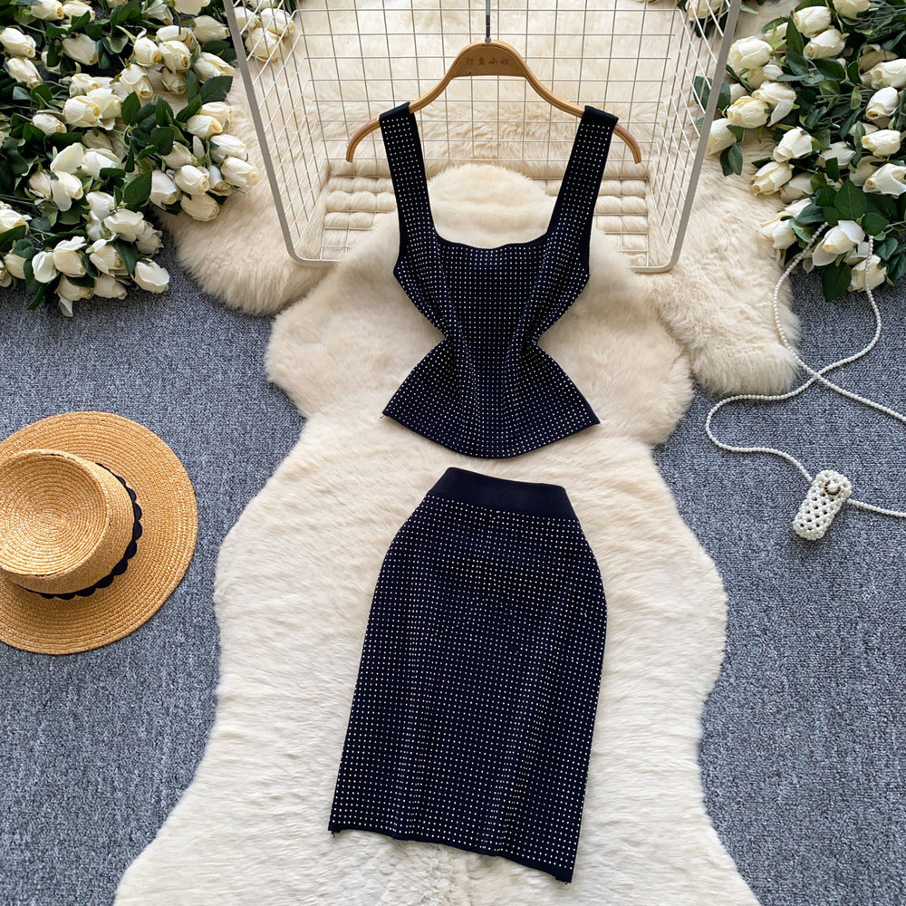 Luxury knit cami two-piece set for women - slim fit, figure-flattering, and chic for summer . perfect for work and everyday wear