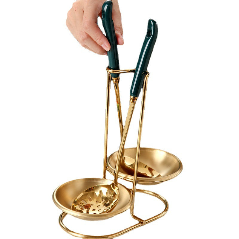 Household large soup spoon long handle hot pot colander set stainless steel popular scandinavianaccessible luxury style emerald spoon
