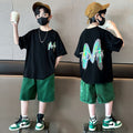 Boys' summer collection : new summer short-sleeve sets for mid-to-large children - cool, stylish, and trendy summer outfits for your little maverick