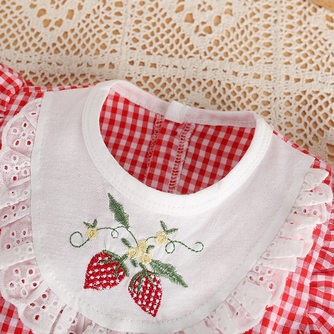 Baby summer thin strawberry bag butt clothes newborn clothes one-piece baby triangle haki summer clothes full month hundred days