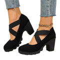 Export  new arrival women's retro mary jane shoes thick heel round toe high heel elastic band flatsplus size cross-border women's shoes