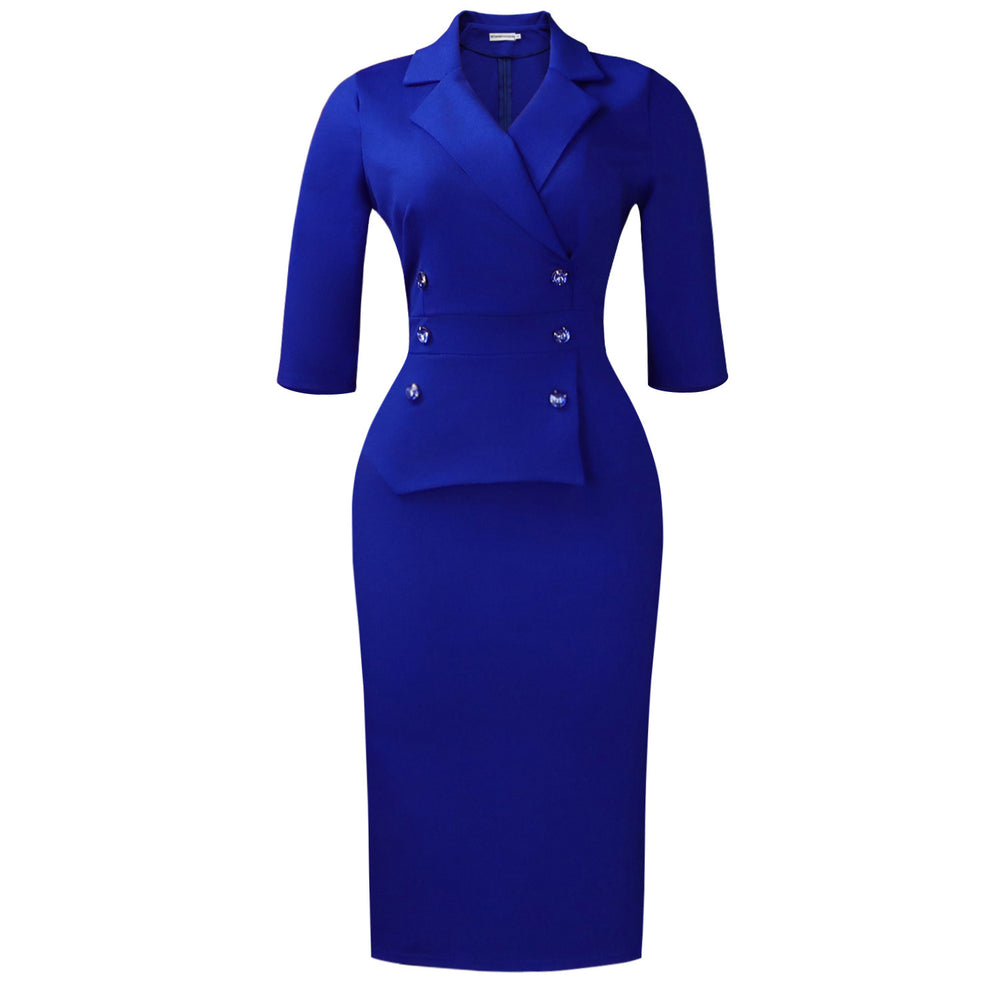 D616 cross-border women's fashion new european and american slim-fit bodycon pencil skirt with half-sleeves, suit collar, plus size african dress