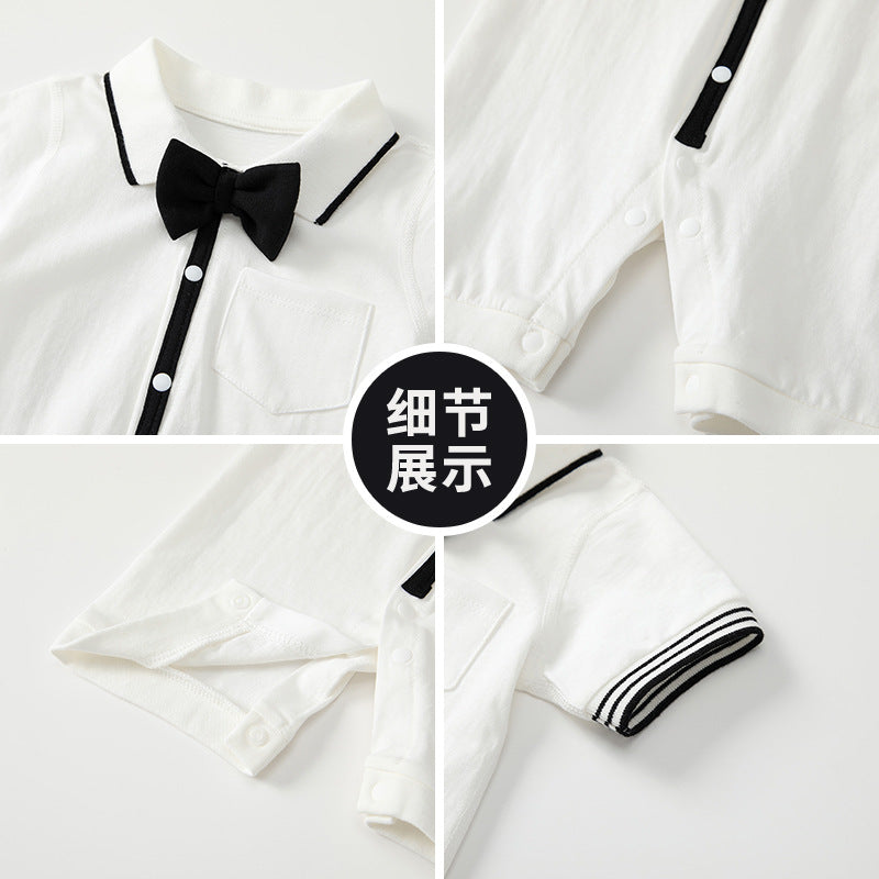Newborn baby summer clothes: newborn boy romper, lightweight color block short sleeve casual preppy style onesie